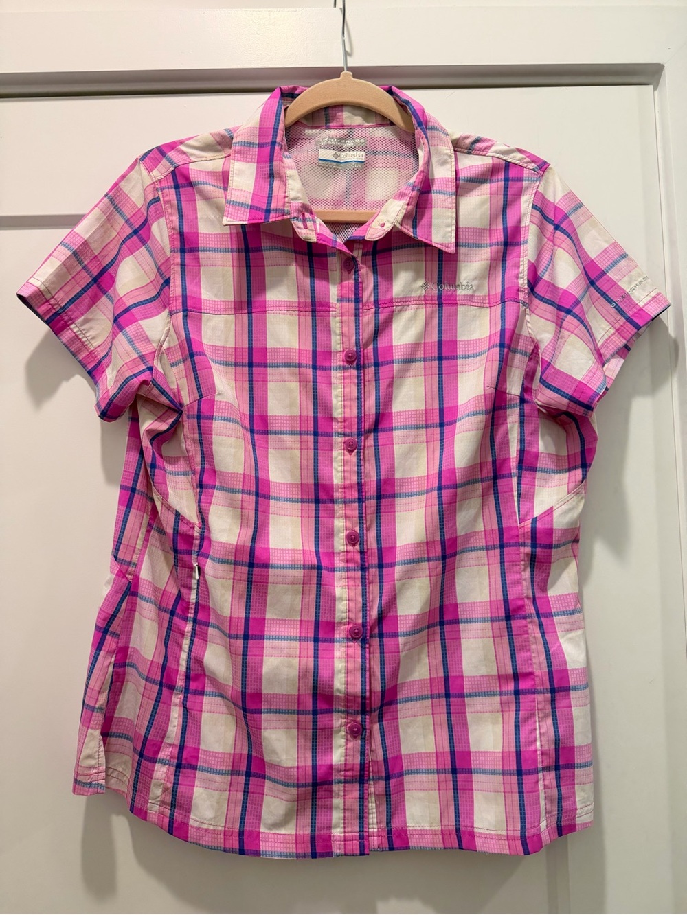 Columbia Pink Plaid Short-Sleeve Button-Down Shirt